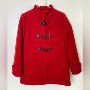 Red Pea Coat, Full Zip and Clasps, Size Large